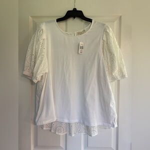 Women's White Eyelet Puff Sleeve Tee by  cloth and portrait